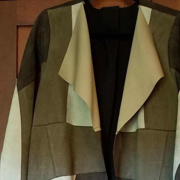 Brown & Tan Patchwork Faux Suede Coat L - Picture 2 of 7